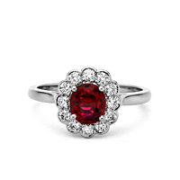 Ruby And Diamond Cluster Ring In Platinum