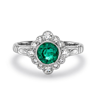 Platinum Emerald And Diamond Cluster Ring