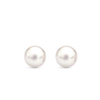 White Pearl Stud Earrings, 7-7.5Mm Round