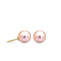Pink Pearl Stud Earrings, 8-8.5Mm Round