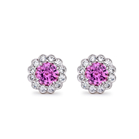 Pink Sapphire And Diamond Cluster Earrings