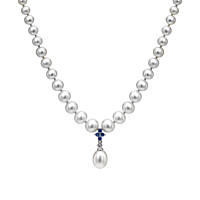 Freshwater Peal And Sapphire Flower Necklace