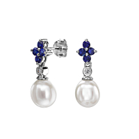 Sapphire & Diamond Flower Shaped Drop Earring
