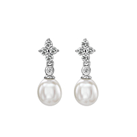 Freshwater Pearl And Diamond Drop Earrings